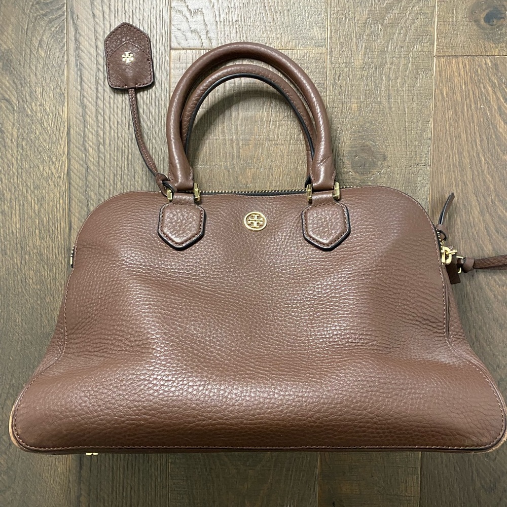 Tory Burch Robinson pebbled leather 3 zip satchel